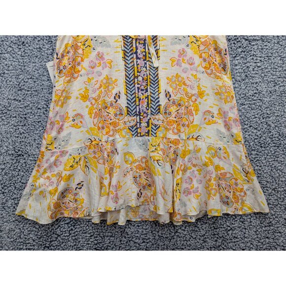 NWT Free People Linen Summer in Tulum Floral Mini Dress Womens M Colorful Yellow - Picture 8 of 11